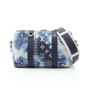 Louis Vuitton City Keepall Shoulder Bag Leather Monogram Bandana Blue Navy Blue